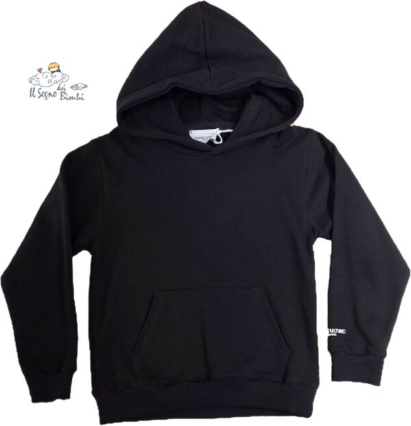 FELPA COTONE GARZATO NERO CON CAPPUCCIO SUPER CULTURE