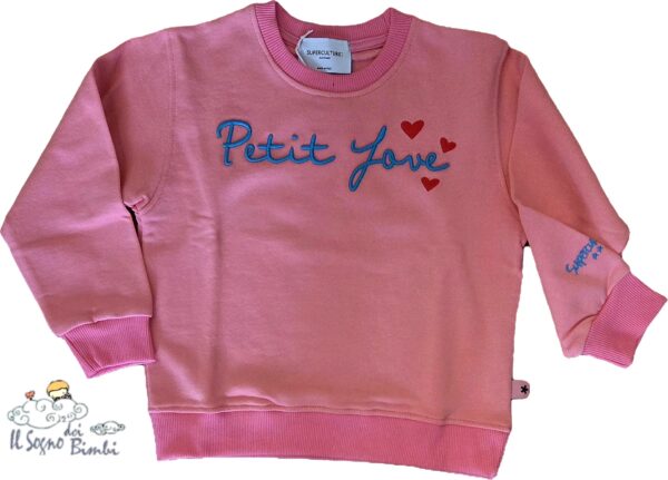 FELPA COTONE GARZATO ROSA RICAMO PETIT LOVE SUPERCULTURE