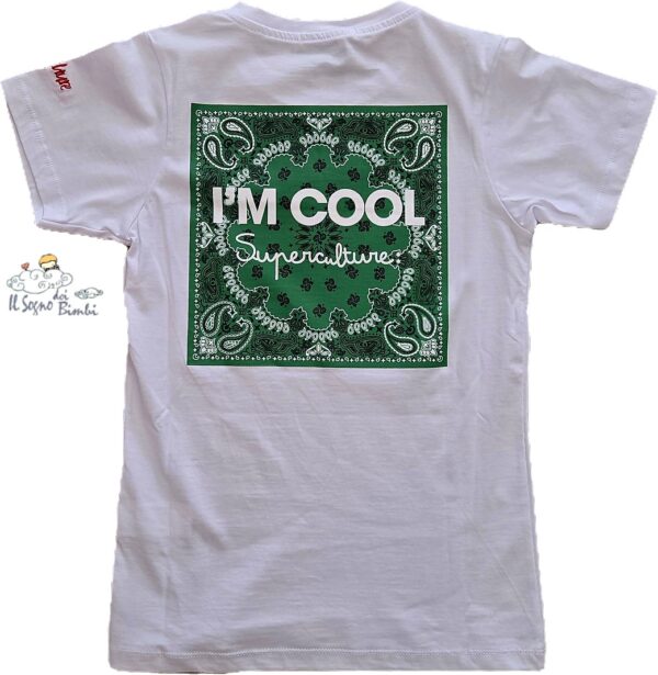 T-SHIRT COTONE RICAMO DAVANTI E STAMPA DIETRO I'M COOL SUPER CULTURE