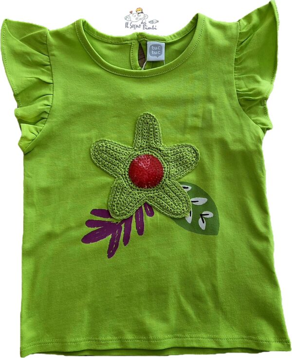 T-SHIRT VERDE FLUO FIORE RICAMATO TUC TUC