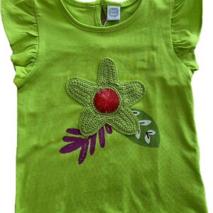 T-SHIRT VERDE FLUO FIORE RICAMATO TUC TUC