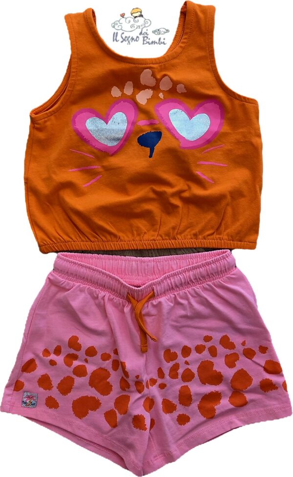 COMPLETO CANOTTA E SHORT ARANCIONE E ROSA TUC TUC