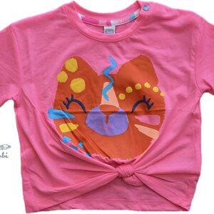 T-SHIRT FUCSIA CON NODO STAMPA GATTINA TUC TUC