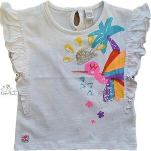 T-SHIRT CON MANICHE ROUCHES STAMPA COLORATA TUC TUC
