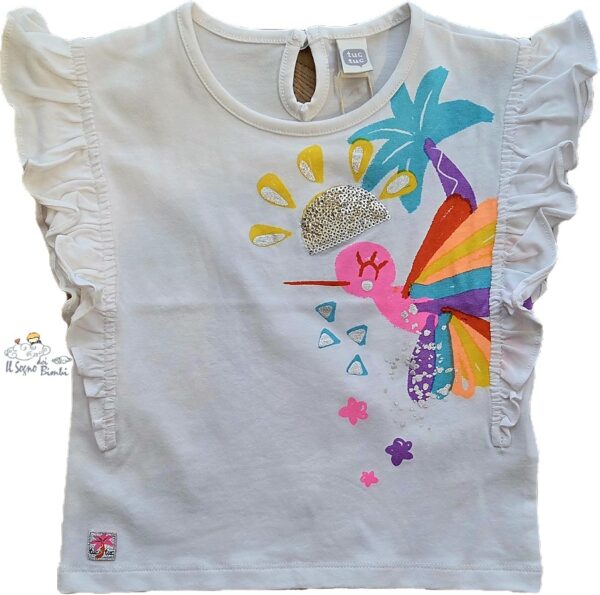 T-SHIRT CON MANICHE ROUCHES STAMPA COLORATA TUC TUC