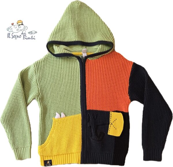 CARDIGAN CON CAPPUCCIO E ZIP COLORATO COTONE TUC TUC