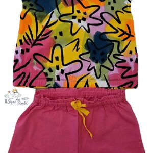 COMPLETO T-SHIRT FANTASIA E SHORT FUCSIA TUC TUC