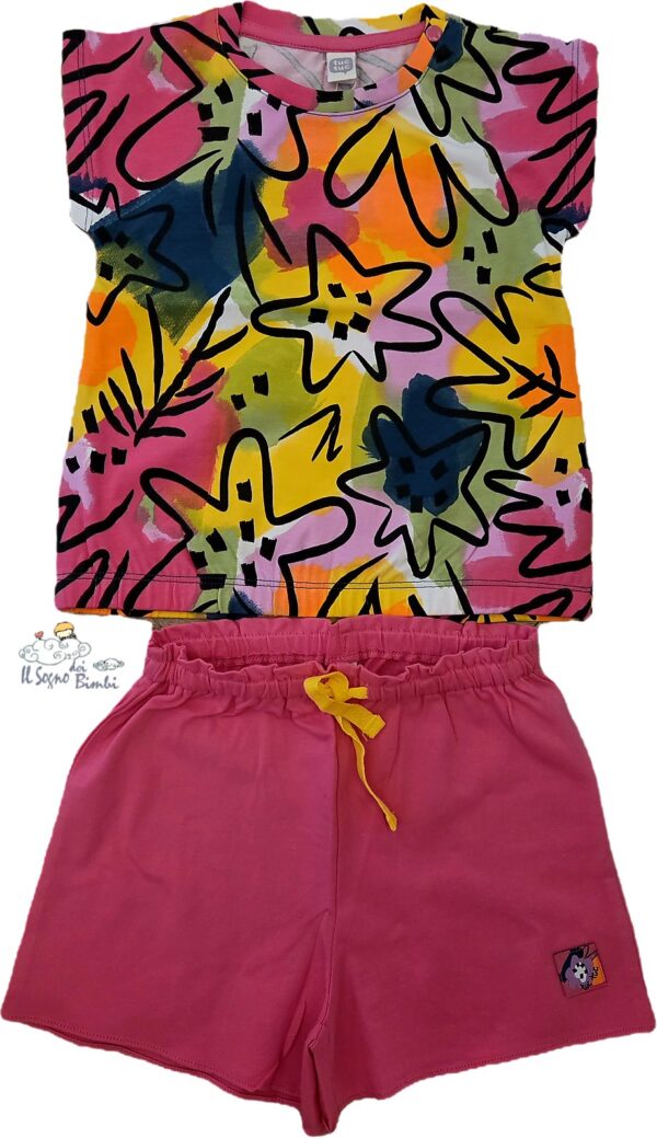 COMPLETO T-SHIRT FANTASIA E SHORT FUCSIA TUC TUC