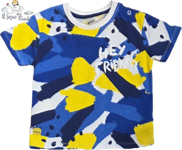 T-SHIRT MANICA CORTA COTONE BLU, GIALLA E BIANCA TUC TUC