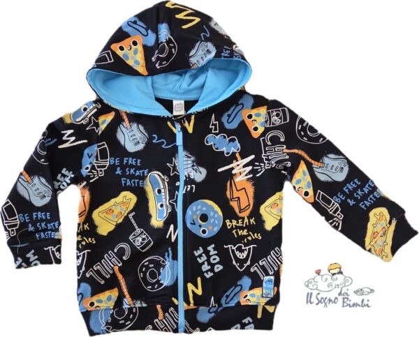 FELPA COTONE GARZATO CON ZIP E CAPPUCCIO NERO FANTASIA TUC TUC