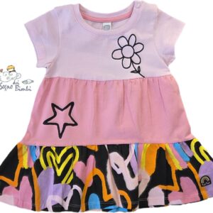 VESTITO COTONE ROSA NERO FANTASIA TUC TUC