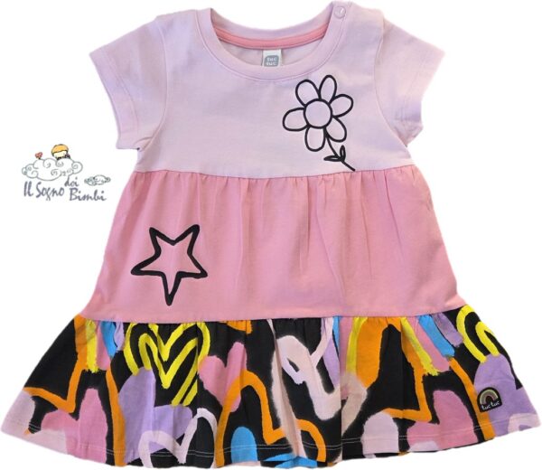 VESTITO COTONE ROSA NERO FANTASIA TUC TUC