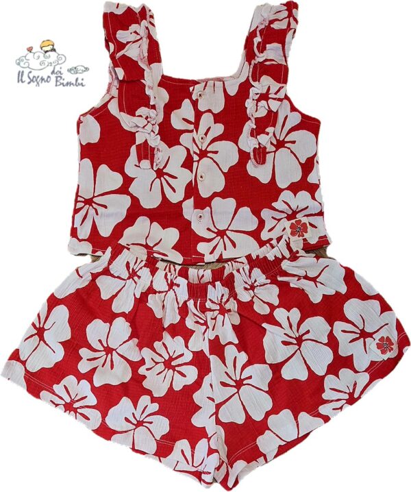 COMPLETO TOP E SHORT ROSSO FIORI BIANCHI TUC TUC
