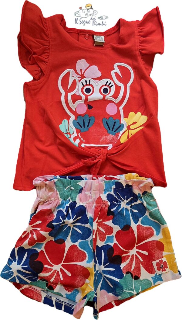 COMPLETO T-SHIRT GRANCHIETTO E SHORT FIORI TUC TUC